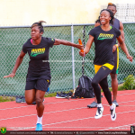 Jamaicans Samantha Henry Robinson and Sherone Simpson during training session in Nassau Bahamas for 2015 IAAF World Relays